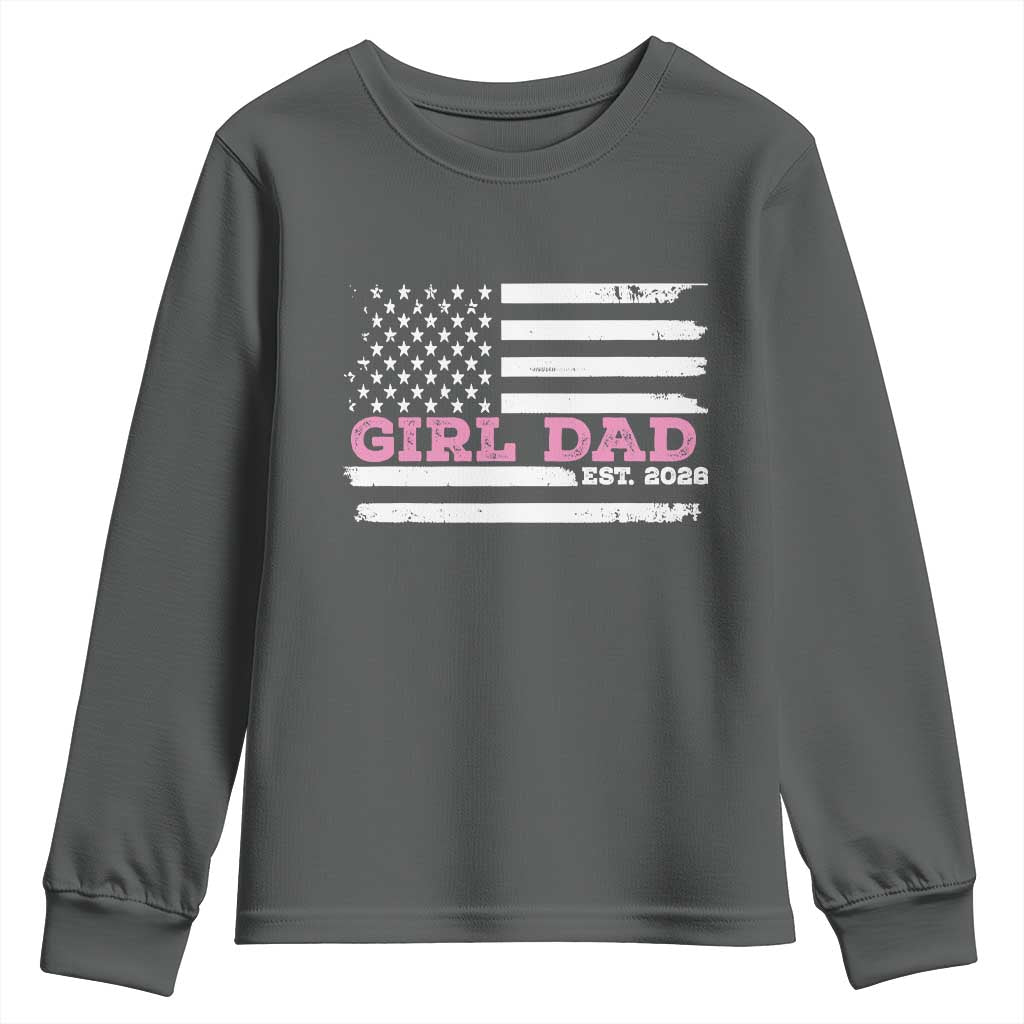 Dad Of Girl Est. 2026 Youth Sweatshirt Daddy Fathers Day USA Flag TS10 Dark Heather Print Your Wear