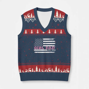 Dad Of Girl Est. 2022 V-Neck Knit Sweater Vest Father Girl To Be 2022 Daddy Fathers Day USA Flag TS10 Navy Red Print Your Wear