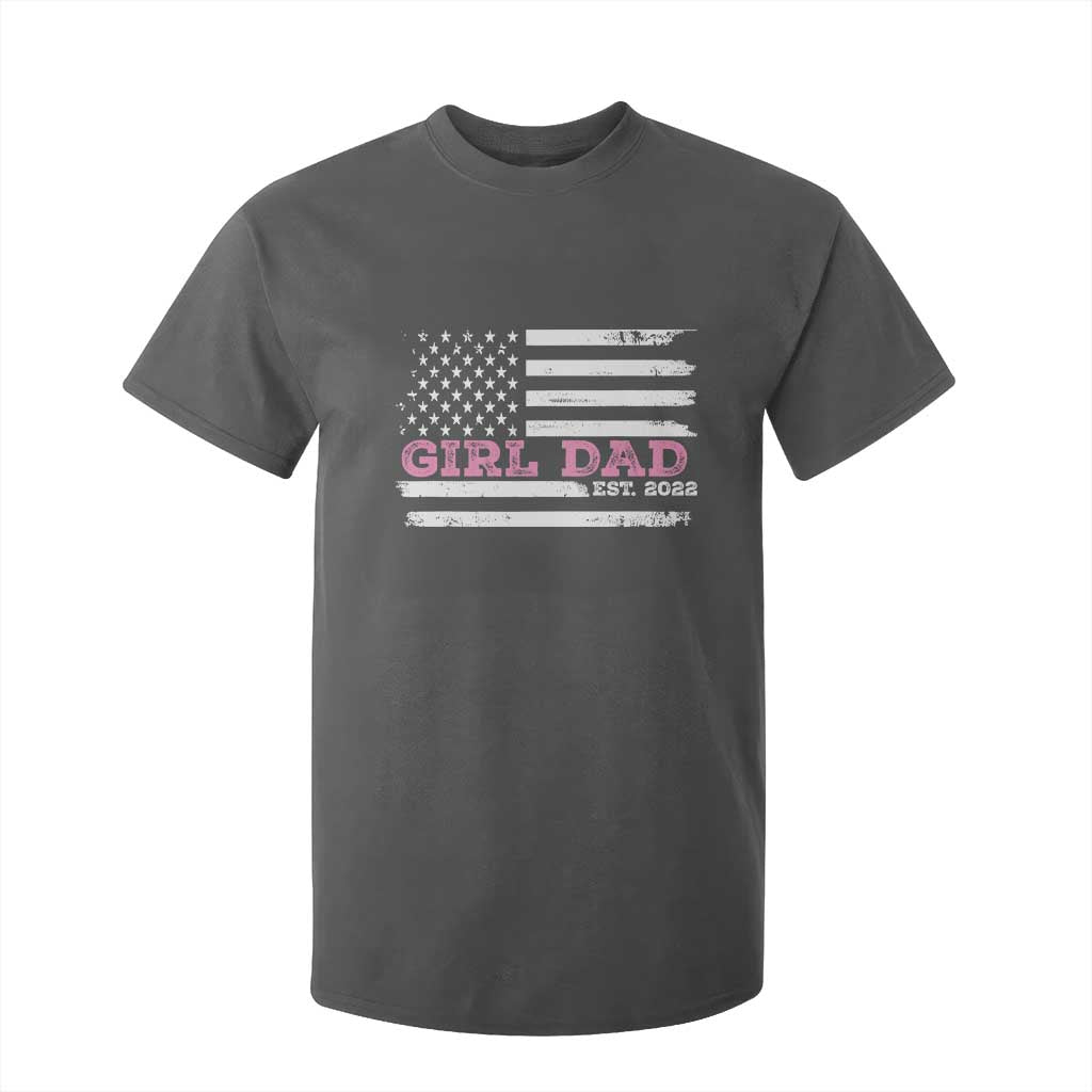 Dad Of Girl Est. 2022 T Shirt For Kid Father Girl To Be 2022 Daddy Fathers Day USA Flag TS10 Dark Heather Print Your Wear