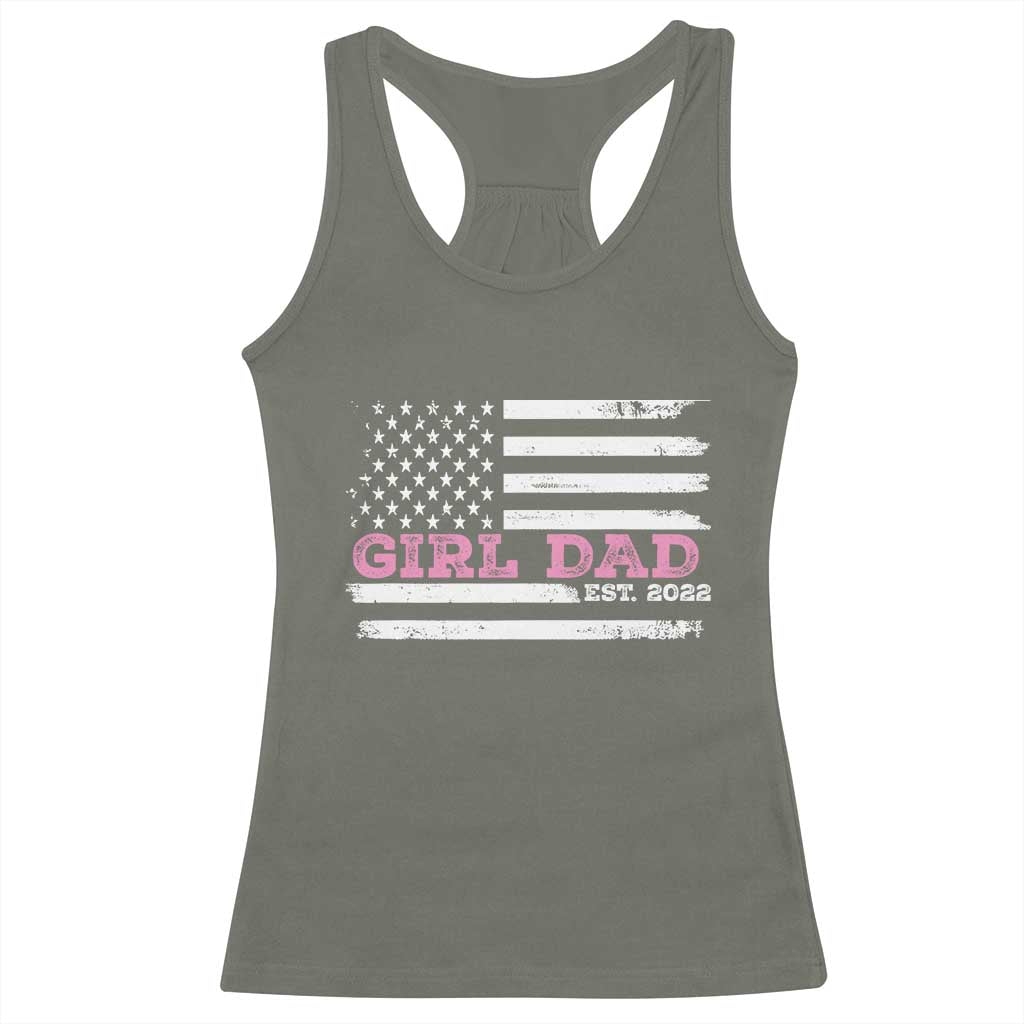 Dad Of Girl Est. 2022 Racerback Tank Top Father Girl To Be 2022 Daddy Fathers Day USA Flag TS10 Military Green Print Your Wear