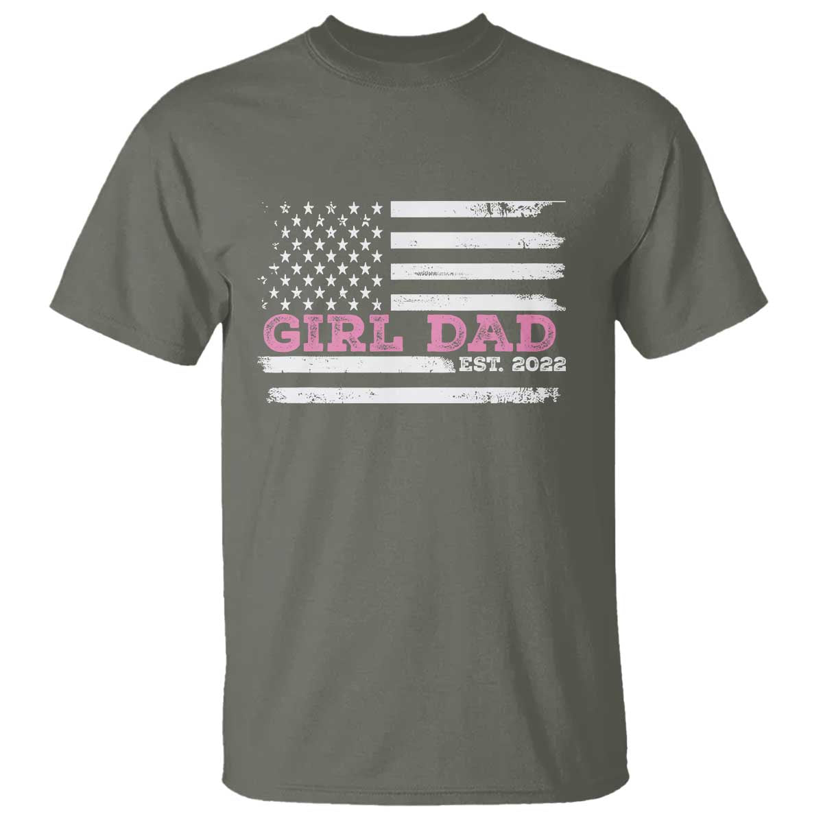 Dad Of Girl Est. 2022 T Shirt Father Girl To Be 2022 Daddy Fathers Day USA Flag TS10 Military Green Print Your Wear