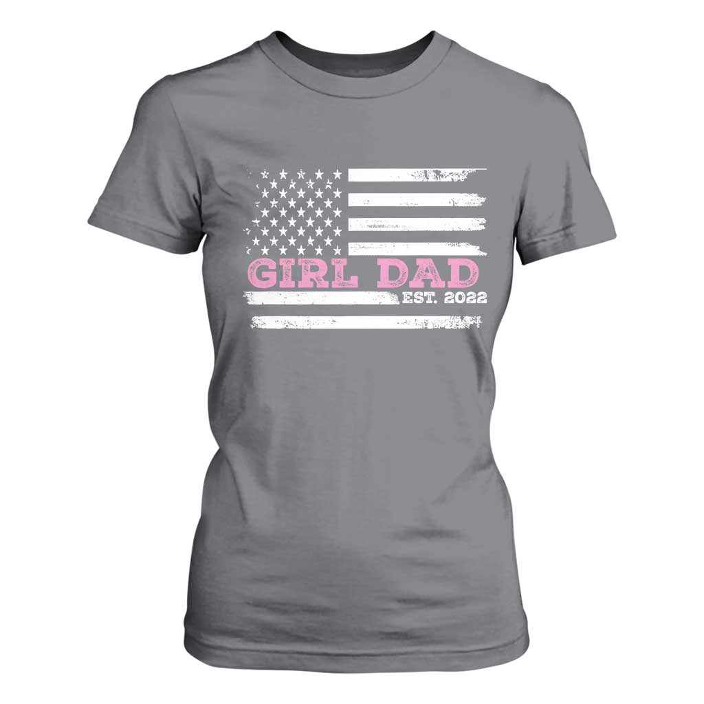 Dad Of Girl Est. 2022 T Shirt For Women Father Girl To Be 2022 Daddy Fathers Day USA Flag TS10 Charcoal Print Your Wear