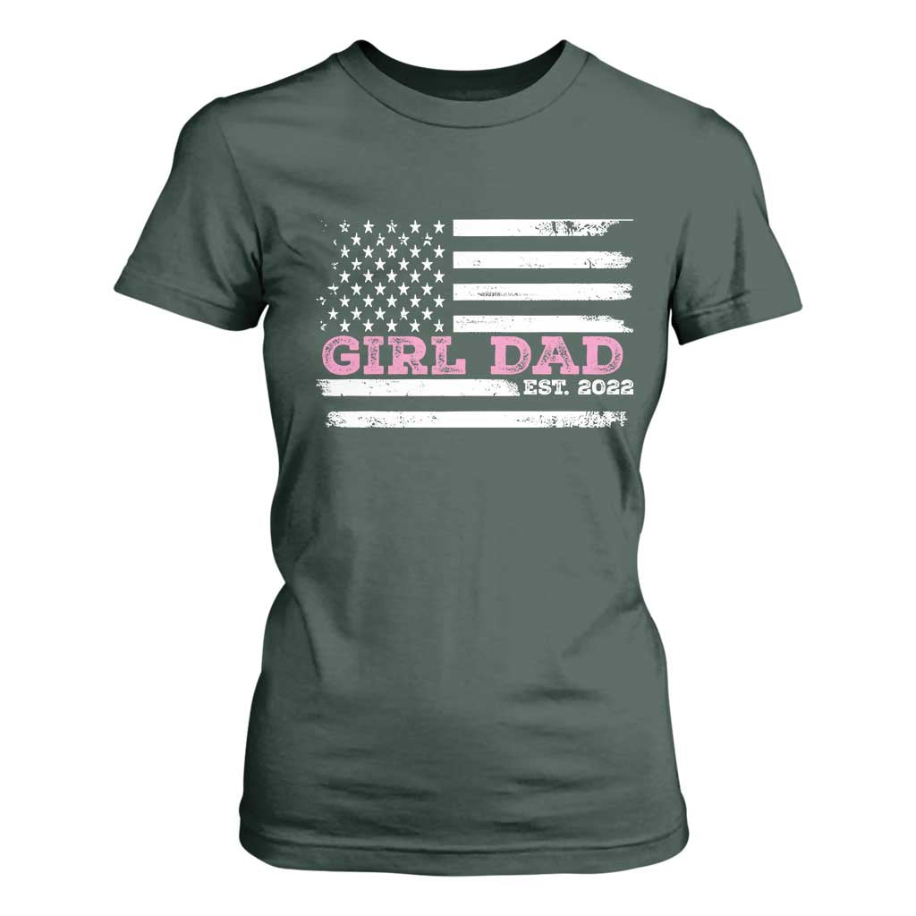 Dad Of Girl Est. 2022 T Shirt For Women Father Girl To Be 2022 Daddy Fathers Day USA Flag TS10 Dark Forest Green Print Your Wear