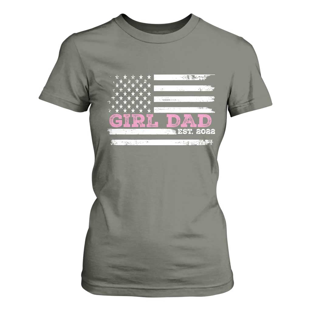 Dad Of Girl Est. 2022 T Shirt For Women Father Girl To Be 2022 Daddy Fathers Day USA Flag TS10 Military Green Print Your Wear