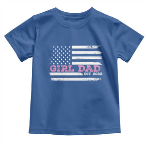 Dad Of Girl Est. 2022 Toddler T Shirt Father Girl To Be 2022 Daddy Fathers Day USA Flag TS10 Royal Blue Print Your Wear