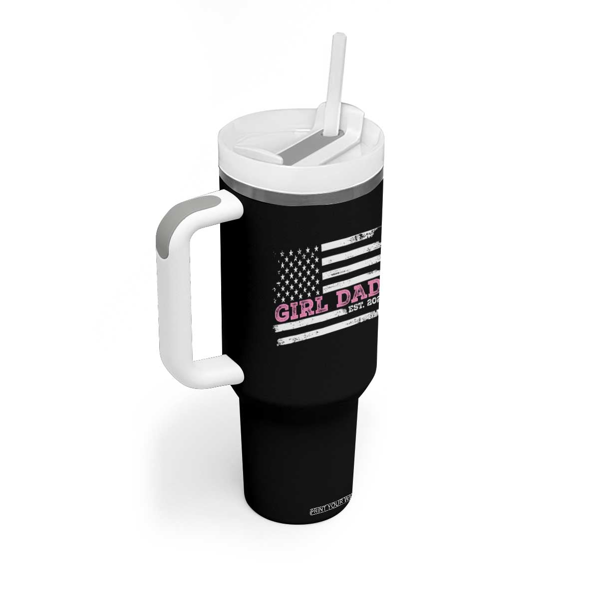 Dad Of Girl Est. 2022 Tumbler With Handle Father Girl To Be 2022 Daddy Fathers Day USA Flag TS10 Print Your Wear