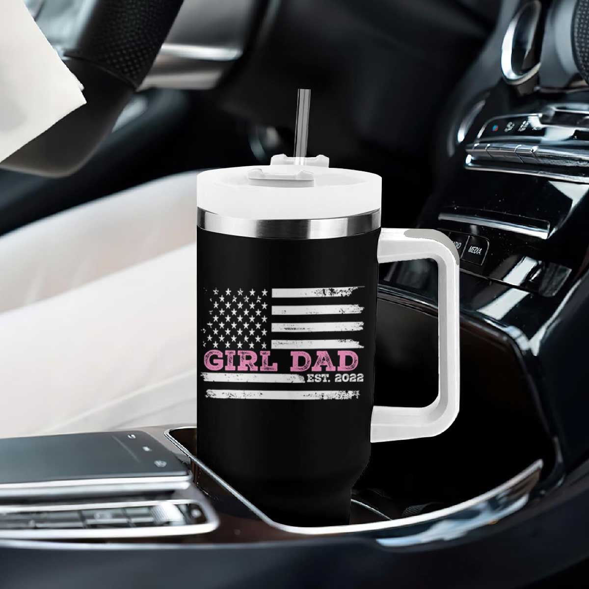 Dad Of Girl Est. 2022 Tumbler With Handle Father Girl To Be 2022 Daddy Fathers Day USA Flag TS10 Print Your Wear