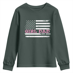 Dad Of Girl Est. 2022 Youth Sweatshirt Father Girl To Be 2022 Daddy Fathers Day USA Flag TS10 Dark Forest Green Print Your Wear