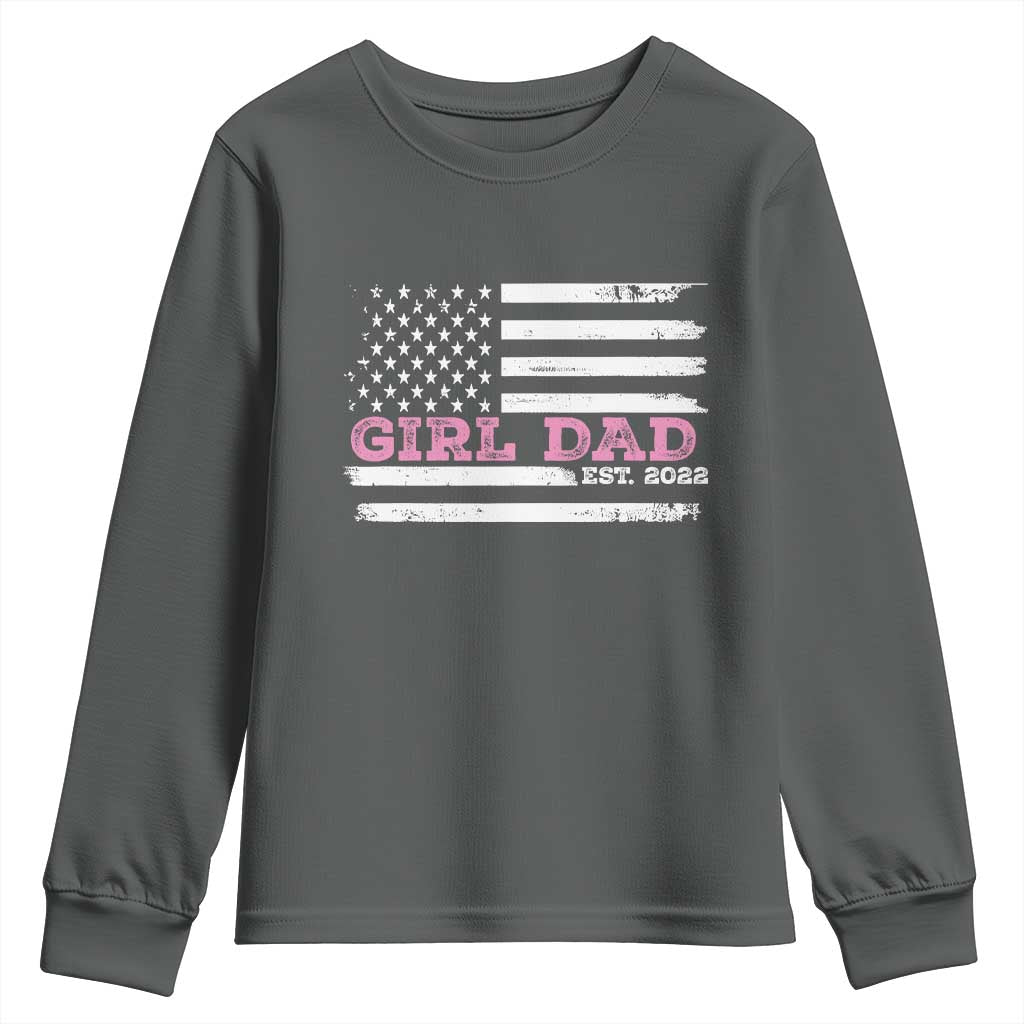 Dad Of Girl Est. 2022 Youth Sweatshirt Father Girl To Be 2022 Daddy Fathers Day USA Flag TS10 Dark Heather Print Your Wear
