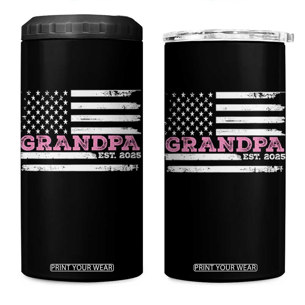 Grandpa Of Girl Est. 2025 4 in 1 Can Cooler Tumbler Fathers Day USA Flag TS10 One Size: 16 oz Black Print Your Wear