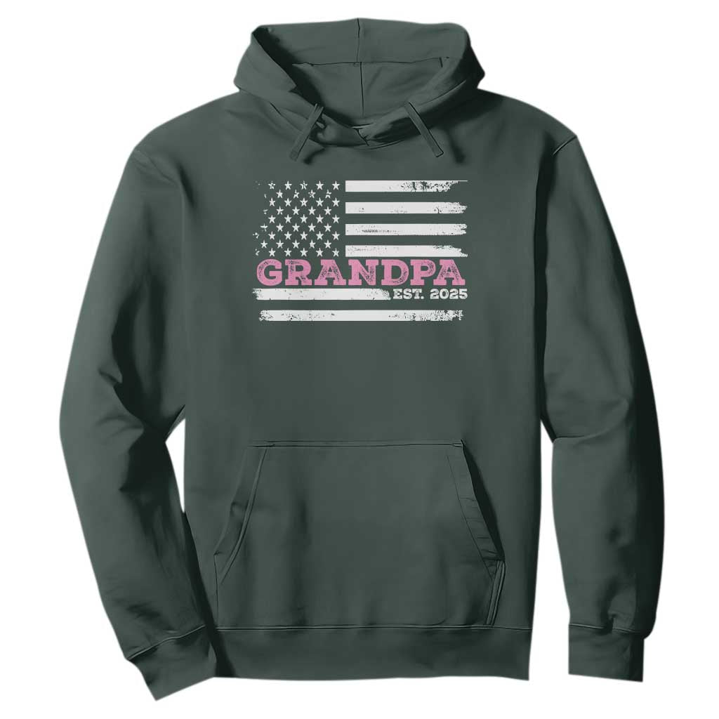 Grandpa Of Girl Est. 2025 Hoodie Fathers Day USA Flag TS10 Dark Forest Green Print Your Wear