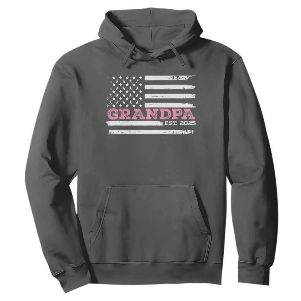 Grandpa Of Girl Est. 2025 Hoodie Fathers Day USA Flag TS10 Dark Heather Print Your Wear