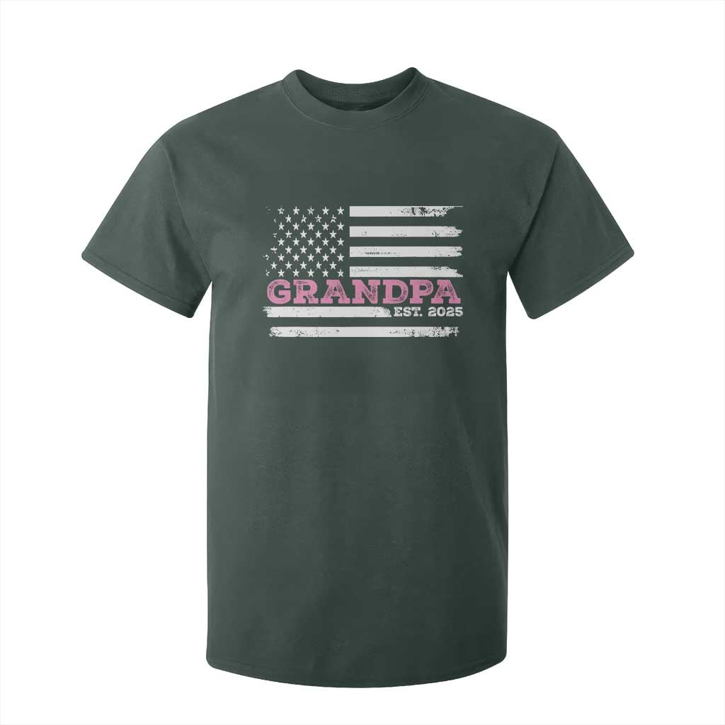 Grandpa Of Girl Est. 2025 T Shirt For Kid Fathers Day USA Flag TS10 Dark Forest Green Print Your Wear