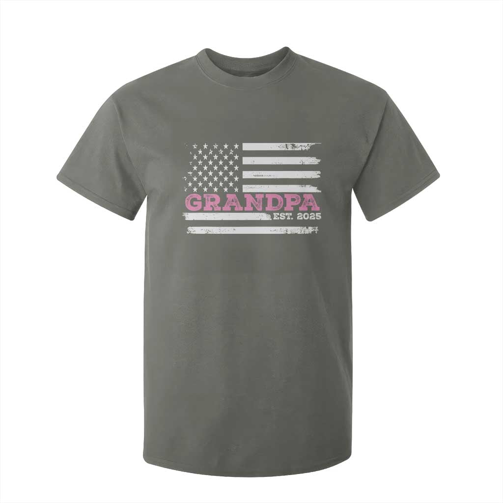 Grandpa Of Girl Est. 2025 T Shirt For Kid Fathers Day USA Flag TS10 Military Green Print Your Wear