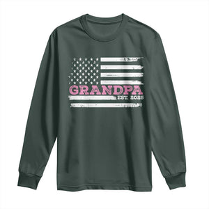 Grandpa Of Girl Est. 2025 Long Sleeve Shirt Fathers Day USA Flag TS10 Dark Forest Green Print Your Wear