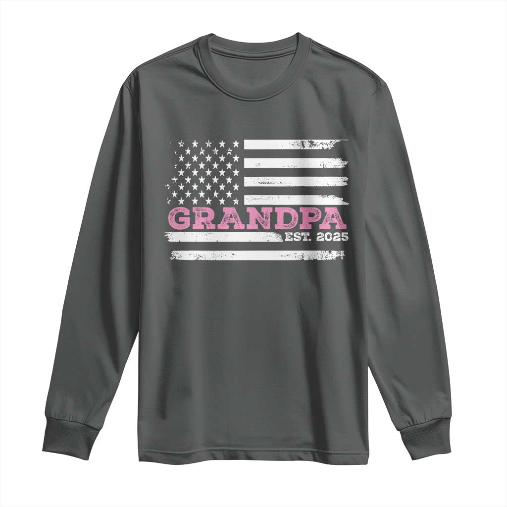 Grandpa Of Girl Est. 2025 Long Sleeve Shirt Fathers Day USA Flag TS10 Dark Heather Print Your Wear