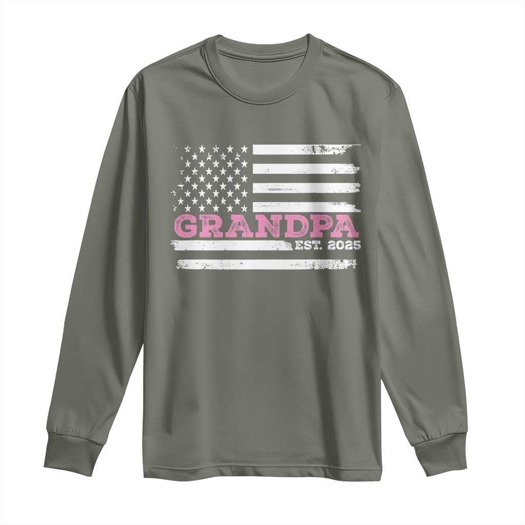 Grandpa Of Girl Est. 2025 Long Sleeve Shirt Fathers Day USA Flag TS10 Military Green Print Your Wear