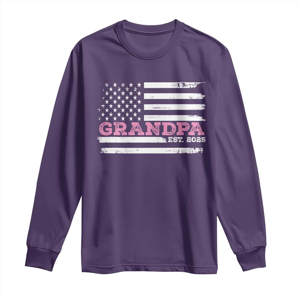Grandpa Of Girl Est. 2025 Long Sleeve Shirt Fathers Day USA Flag TS10 Purple Print Your Wear