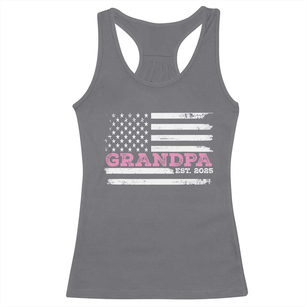 Grandpa Of Girl Est. 2025 Racerback Tank Top Fathers Day USA Flag TS10 Charcoal Print Your Wear