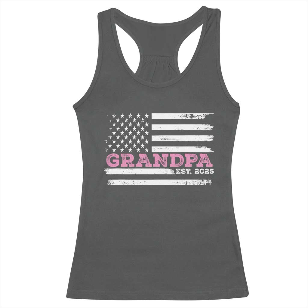 Grandpa Of Girl Est. 2025 Racerback Tank Top Fathers Day USA Flag TS10 Dark Heather Print Your Wear