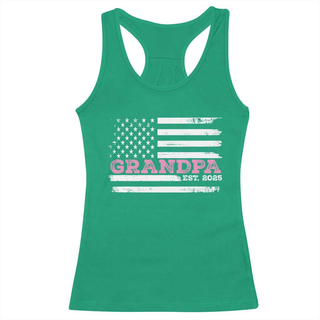 Grandpa Of Girl Est. 2025 Racerback Tank Top Fathers Day USA Flag TS10 Irish Green Print Your Wear