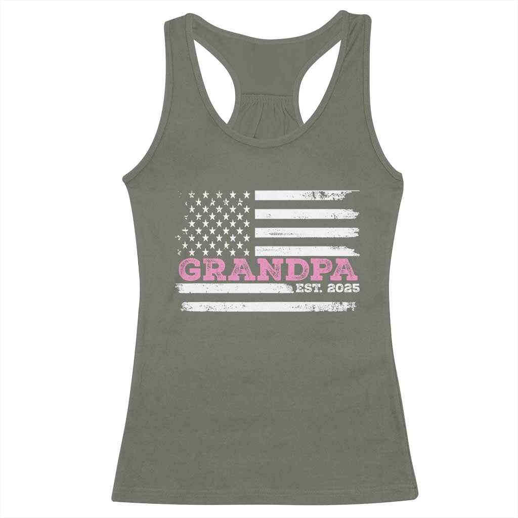 Grandpa Of Girl Est. 2025 Racerback Tank Top Fathers Day USA Flag TS10 Military Green Print Your Wear