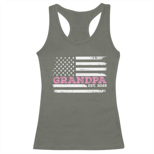 Grandpa Of Girl Est. 2025 Racerback Tank Top Fathers Day USA Flag TS10 Military Green Print Your Wear