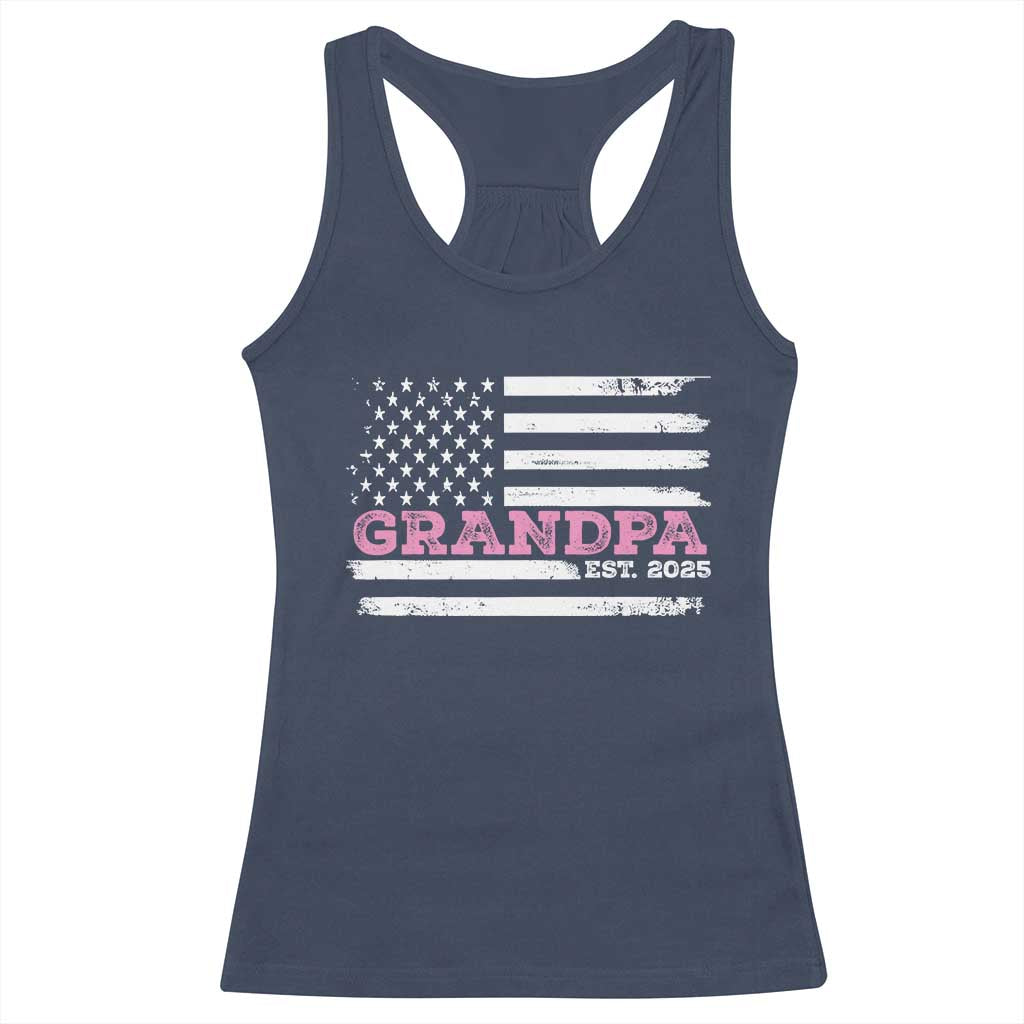 Grandpa Of Girl Est. 2025 Racerback Tank Top Fathers Day USA Flag TS10 Navy Print Your Wear