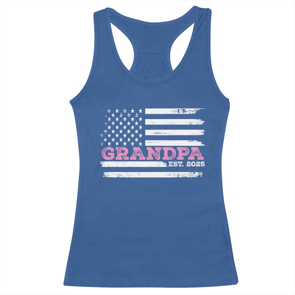Grandpa Of Girl Est. 2025 Racerback Tank Top Fathers Day USA Flag TS10 Royal Blue Print Your Wear
