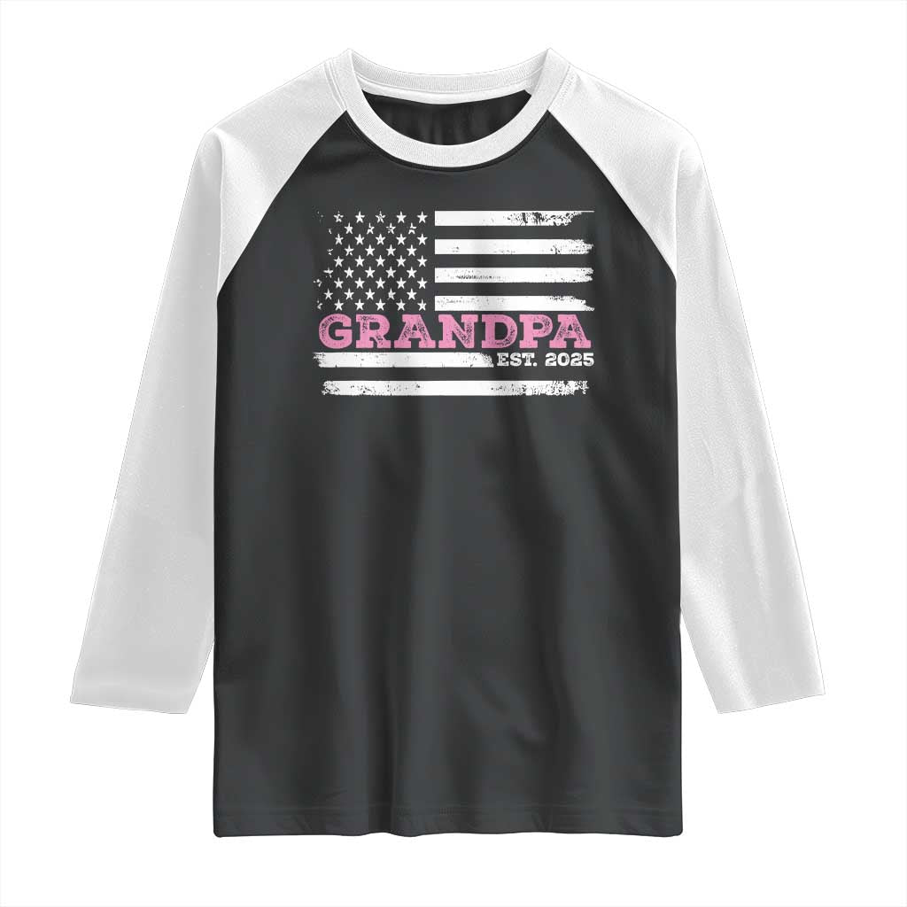 Grandpa Of Girl Est. 2025 Raglan Shirt Fathers Day USA Flag TS10 Black White Print Your Wear