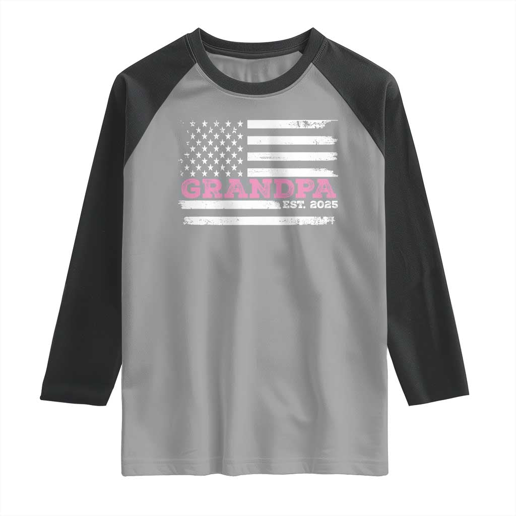 Grandpa Of Girl Est. 2025 Raglan Shirt Fathers Day USA Flag TS10 Sport Gray Black Print Your Wear