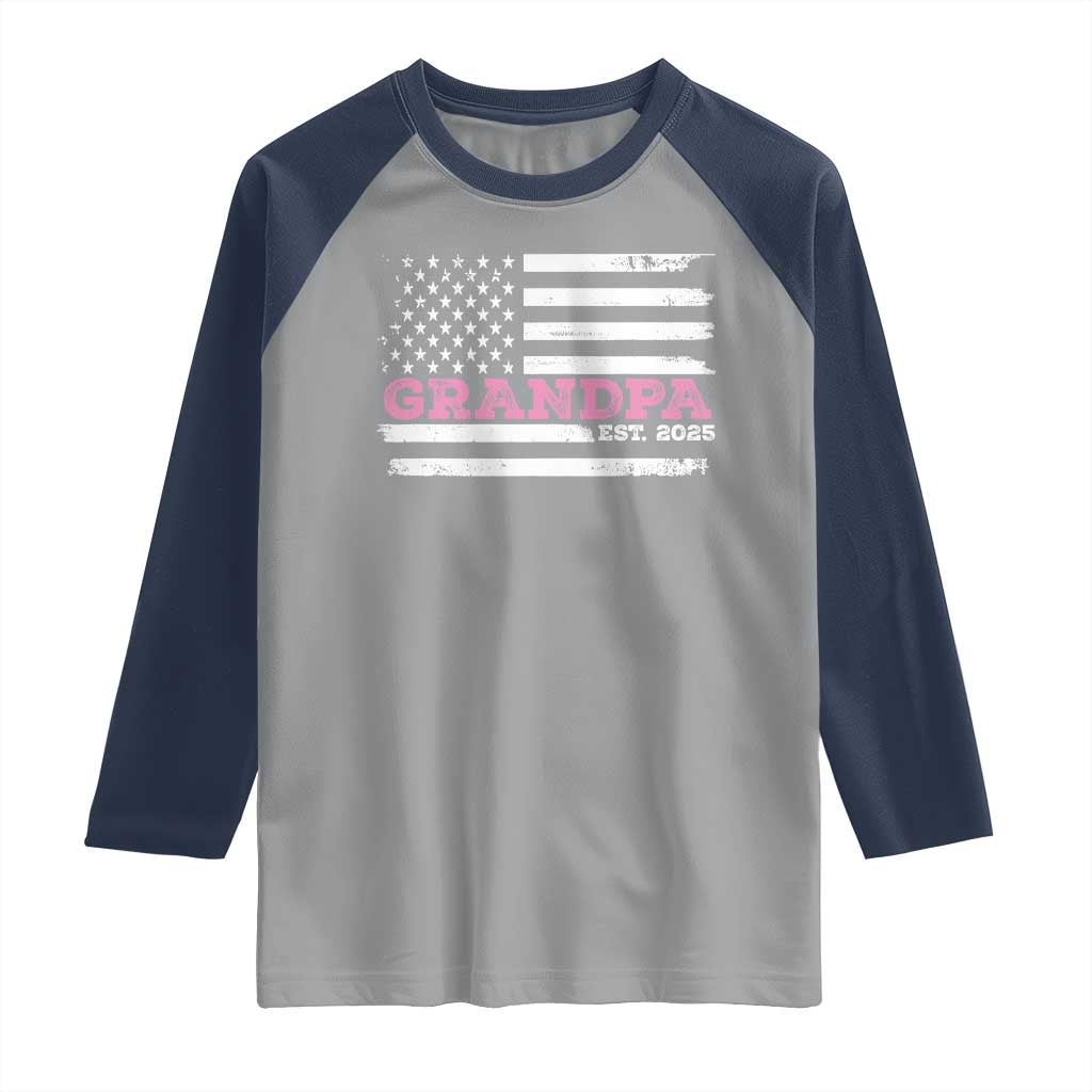 Grandpa Of Girl Est. 2025 Raglan Shirt Fathers Day USA Flag TS10 Sport Gray Navy Print Your Wear