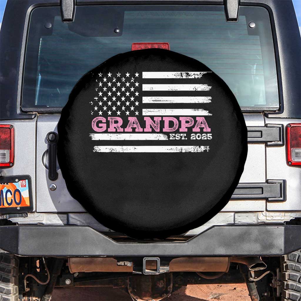 Grandpa Of Girl Est. 2025 Spare Tire Cover Fathers Day USA Flag TS10 No hole Black Print Your Wear