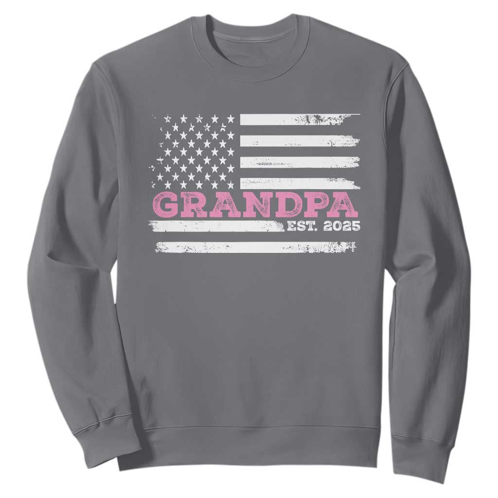Grandpa Of Girl Est. 2025 Sweatshirt Fathers Day USA Flag TS10 Charcoal Print Your Wear