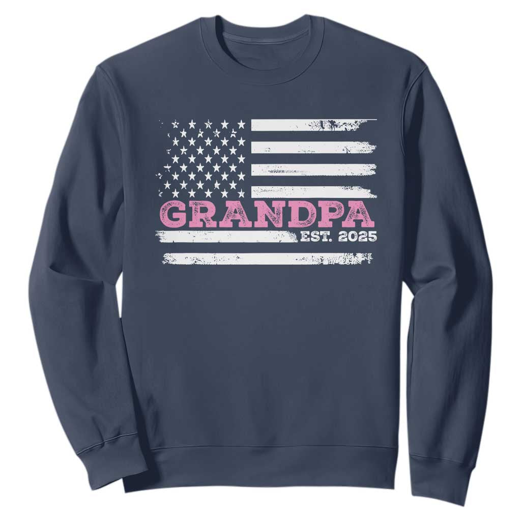 Grandpa Of Girl Est. 2025 Sweatshirt Fathers Day USA Flag TS10 Navy Print Your Wear