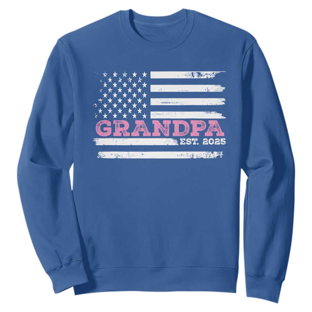 Grandpa Of Girl Est. 2025 Sweatshirt Fathers Day USA Flag TS10 Royal Blue Print Your Wear
