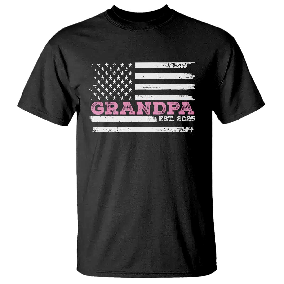 Grandpa Of Girl Est. 2025 T Shirt Fathers Day USA Flag TS10 Black Print Your Wear