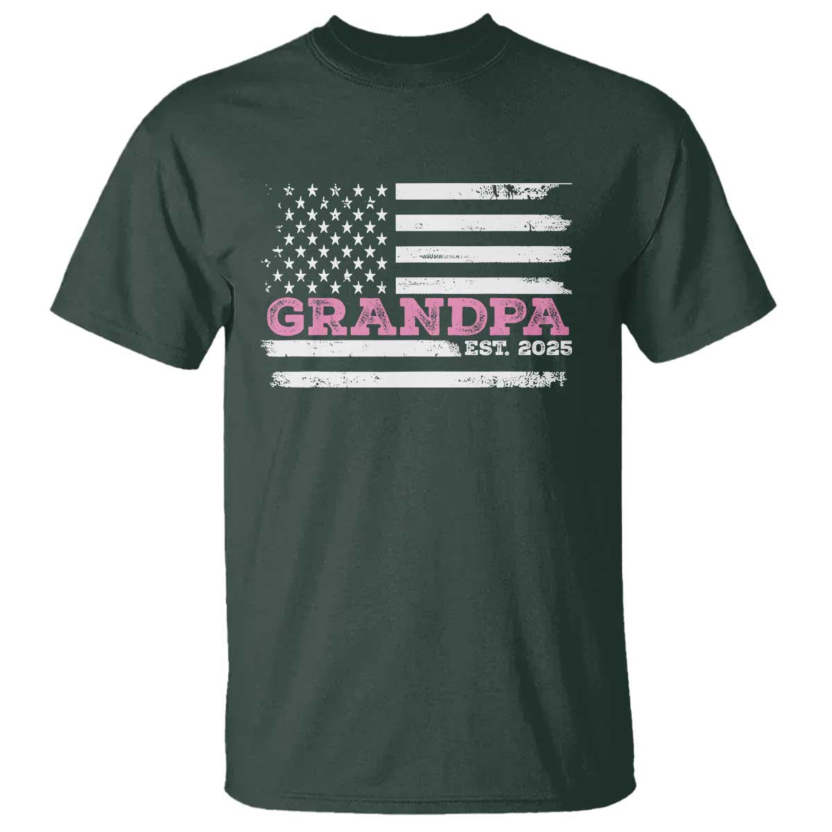 Grandpa Of Girl Est. 2025 T Shirt Fathers Day USA Flag TS10 Dark Forest Green Print Your Wear