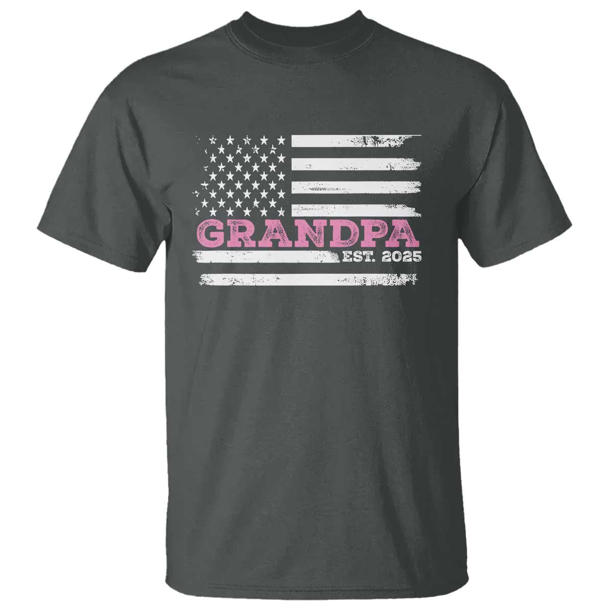 Grandpa Of Girl Est. 2025 T Shirt Fathers Day USA Flag TS10 Dark Heather Print Your Wear