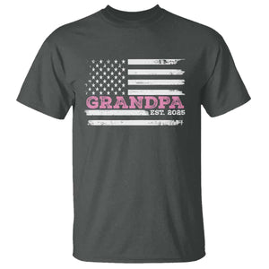 Grandpa Of Girl Est. 2025 T Shirt Fathers Day USA Flag TS10 Dark Heather Print Your Wear