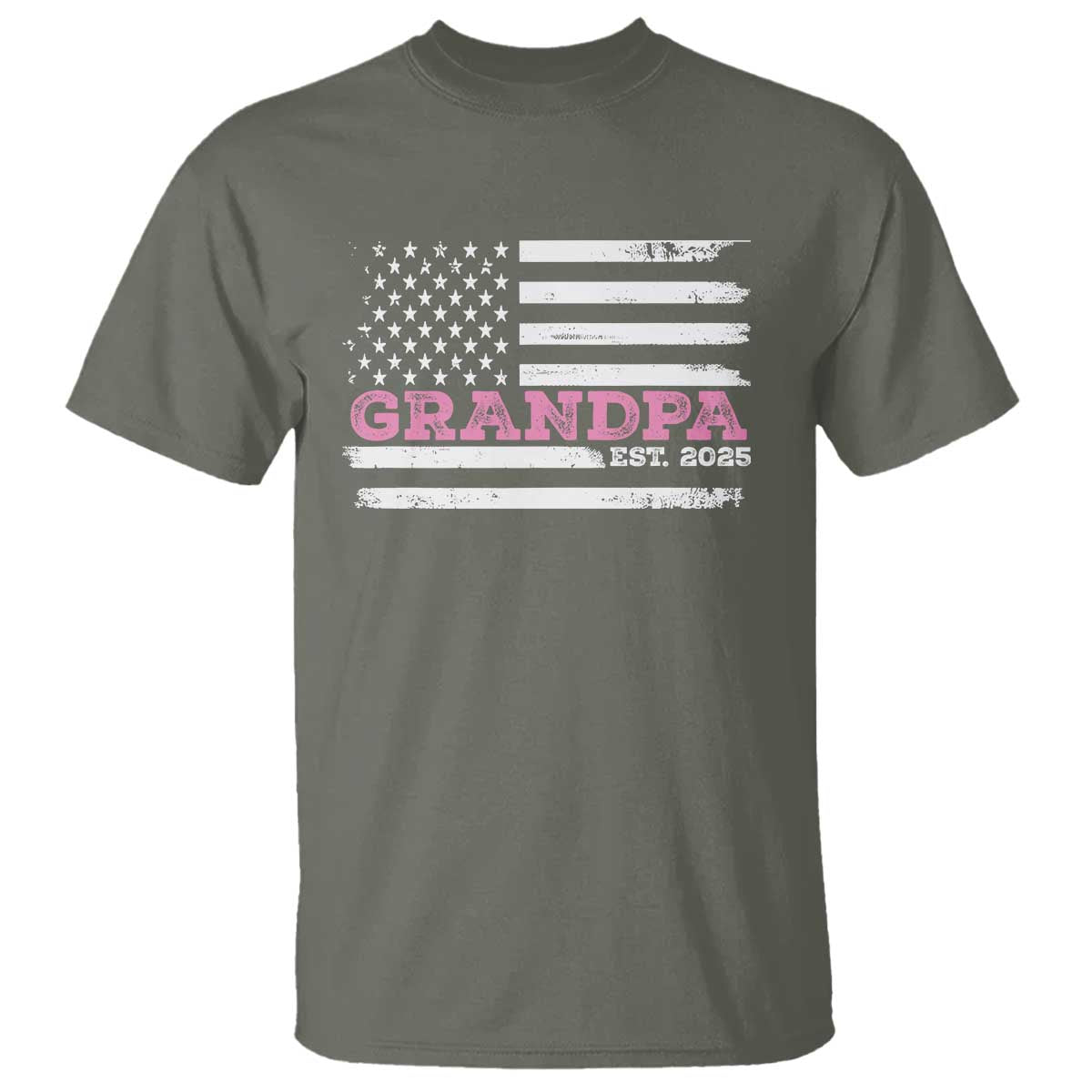 Grandpa Of Girl Est. 2025 T Shirt Fathers Day USA Flag TS10 Military Green Print Your Wear