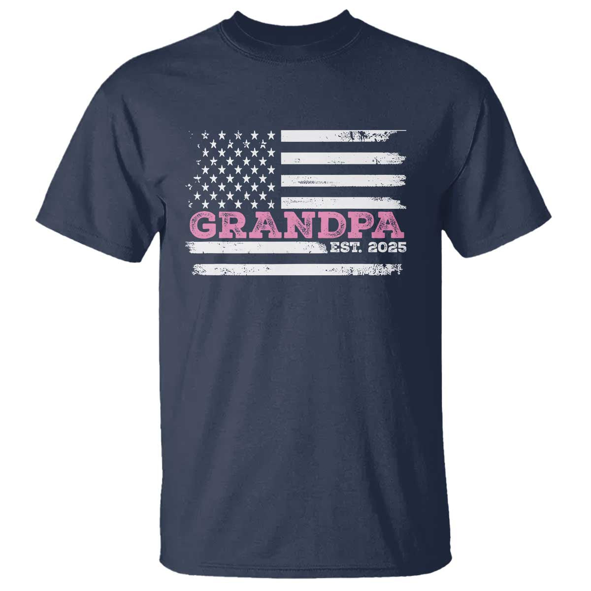 Grandpa Of Girl Est. 2025 T Shirt Fathers Day USA Flag TS10 Navy Print Your Wear