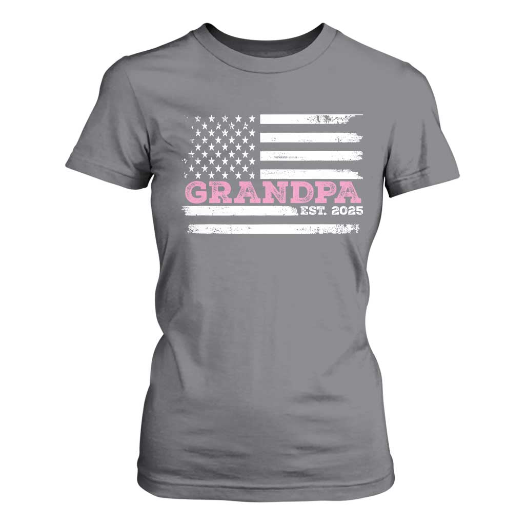 Grandpa Of Girl Est. 2025 T Shirt For Women Fathers Day USA Flag TS10 Charcoal Print Your Wear