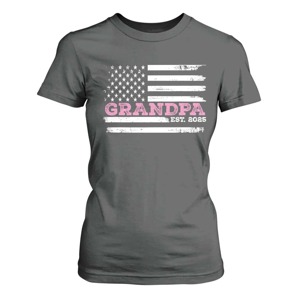 Grandpa Of Girl Est. 2025 T Shirt For Women Fathers Day USA Flag TS10 Dark Heather Print Your Wear