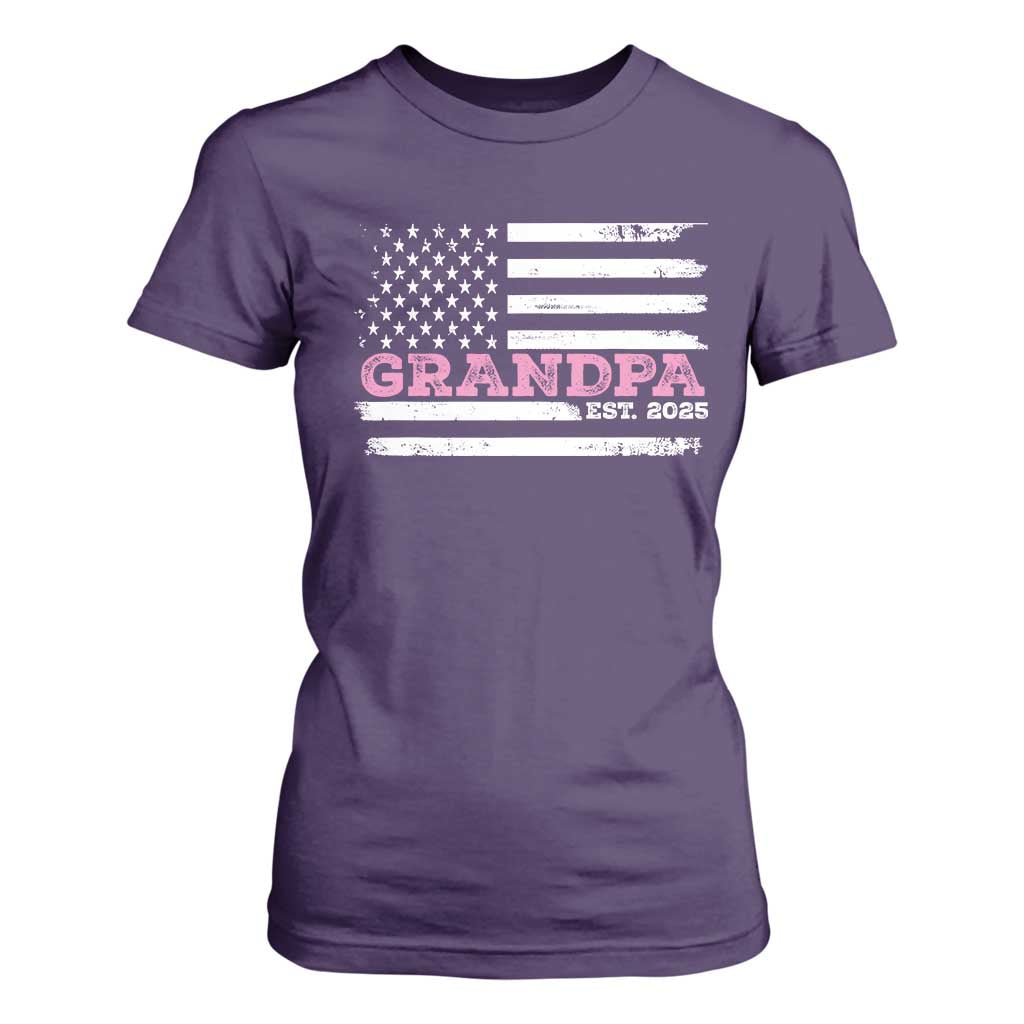 Grandpa Of Girl Est. 2025 T Shirt For Women Fathers Day USA Flag TS10 Purple Print Your Wear