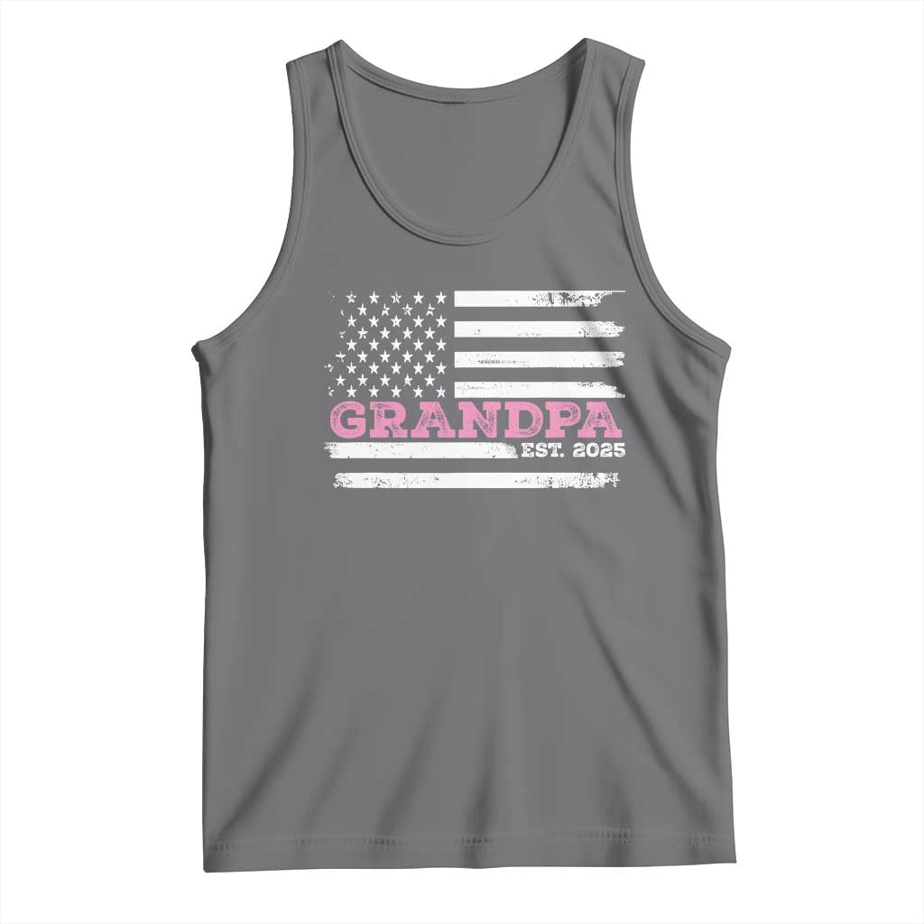Grandpa Of Girl Est. 2025 Tank Top Fathers Day USA Flag TS10 Black Heather Print Your Wear