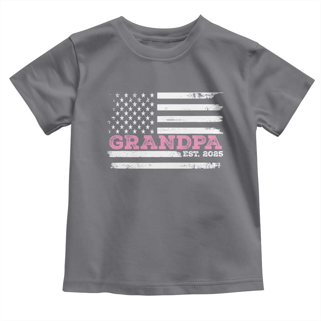 Grandpa Of Girl Est. 2025 Toddler T Shirt Fathers Day USA Flag TS10 Charcoal Print Your Wear