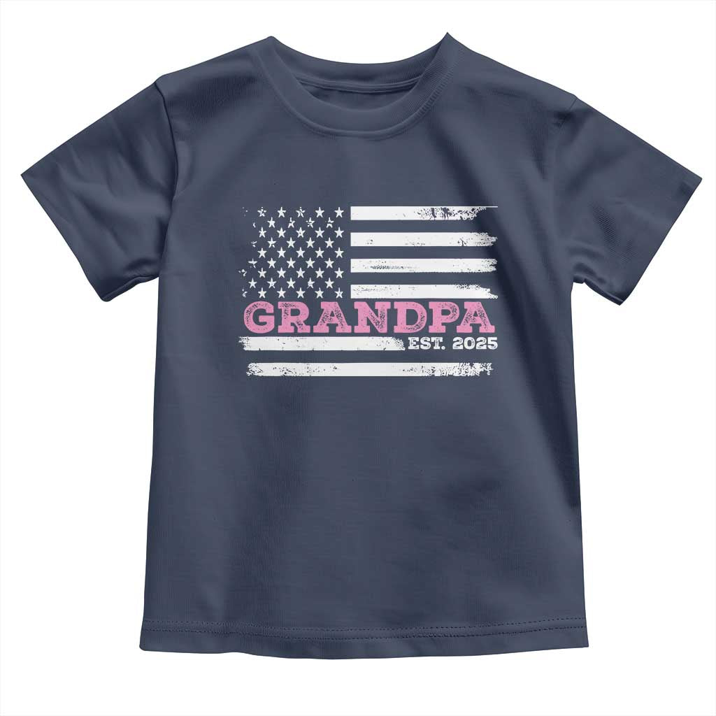 Grandpa Of Girl Est. 2025 Toddler T Shirt Fathers Day USA Flag TS10 Navy Print Your Wear