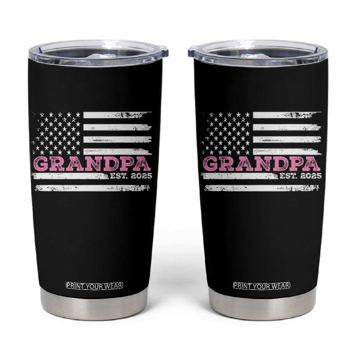 Grandpa Of Girl Est. 2025 Tumbler Cup Fathers Day USA Flag TS10 Black Print Your Wear