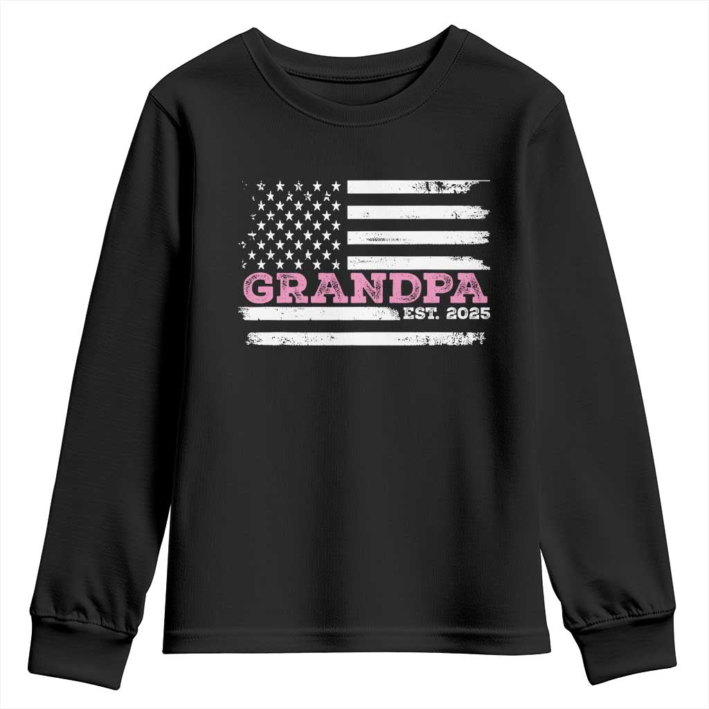 Grandpa Of Girl Est. 2025 Youth Sweatshirt Fathers Day USA Flag TS10 Black Print Your Wear